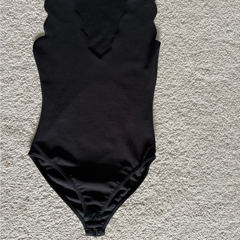 Boohoo Black Scalloped Bodysuit